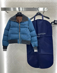 Denim Lapel Zip-Up Jacket Down Jacket