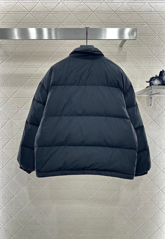 Leather-trimmed lapel down jacket