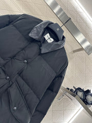 Leather-trimmed lapel down jacket
