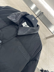 Leather-trimmed lapel down jacket