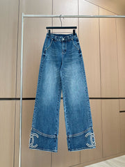 Handmade pearl-embellished jeans