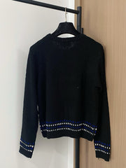 Contrast color letter round neck knitted long sleeves