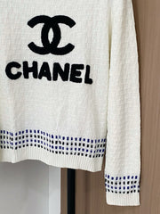 Contrast color letter round neck knitted long sleeves