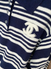 Contrast striped lapel knit long sleeves