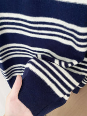 Contrast striped lapel knit long sleeves