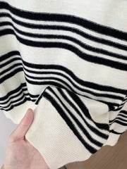 Contrast striped lapel knit long sleeves