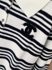 Contrast striped lapel knit long sleeves