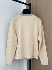 Colorblock crewneck knit long-sleeved cardigan