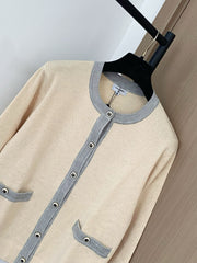 Colorblock crewneck knit long-sleeved cardigan