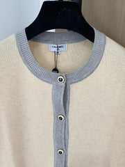 Colorblock crewneck knit long-sleeved cardigan
