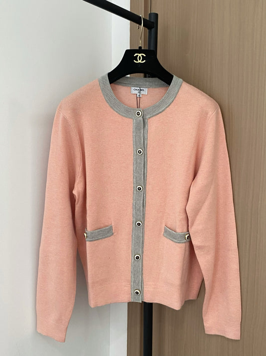 Colorblock crewneck knit long-sleeved cardigan