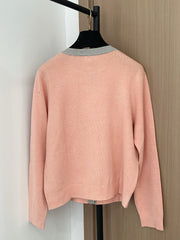 Colorblock crewneck knit long-sleeved cardigan