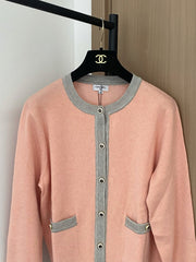 Colorblock crewneck knit long-sleeved cardigan