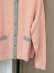 Colorblock crewneck knit long-sleeved cardigan