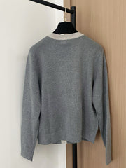 Colorblock crewneck knit long-sleeved cardigan