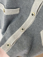 Colorblock crewneck knit long-sleeved cardigan