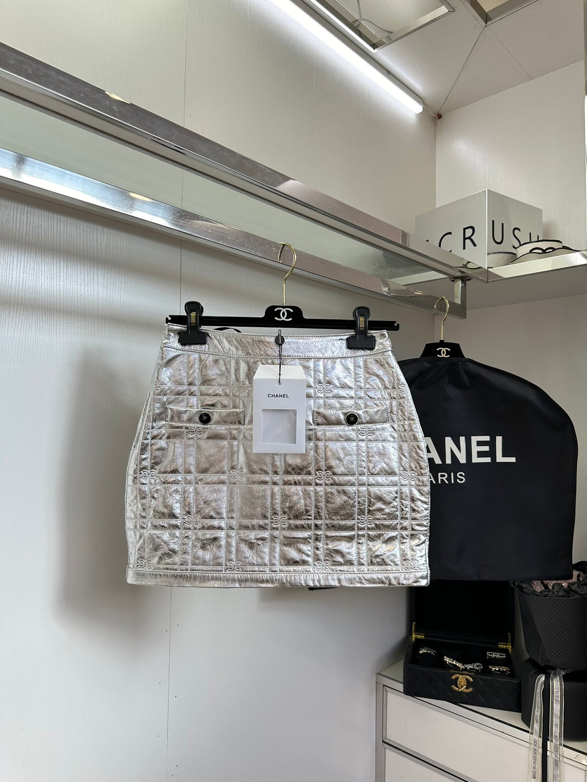 Embossed Plaid Cowhide Miniskirt