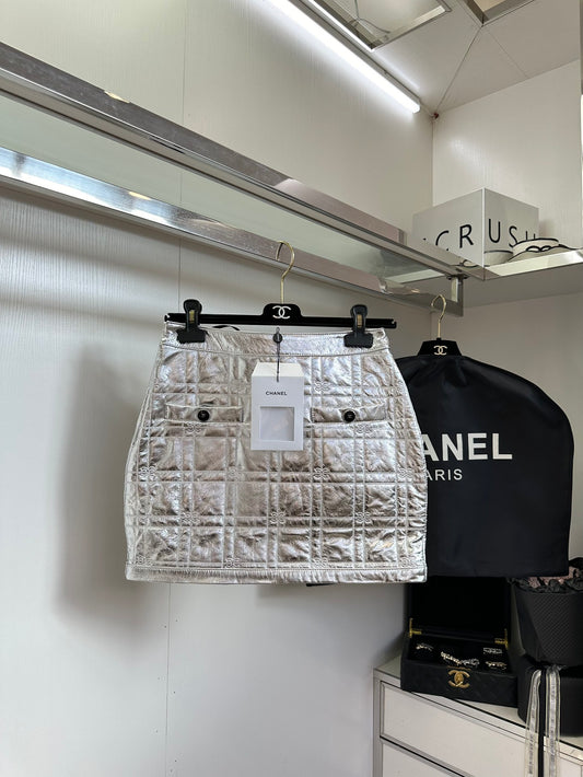 Embossed Plaid Cowhide Miniskirt