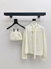 V-neck cardigan + floral hollow knit hat