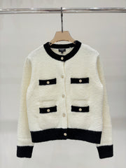 Contrast-color soft and casual knit cardigan