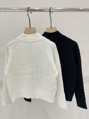 Simple cable-knit leather zipper casual knitted cardigan
