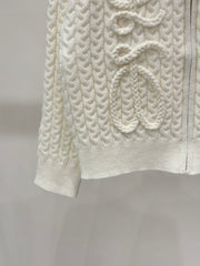 Simple cable-knit leather zipper casual knitted cardigan