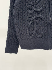 Simple cable-knit leather zipper casual knitted cardigan