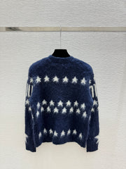 Contrast color five-pointed star round neck knitted long-sleeved cardigan