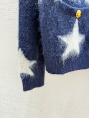 Contrast color five-pointed star round neck knitted long-sleeved cardigan