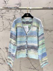 Gradient Stripe Mohair V-Neck Knit Cardigan