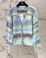 Gradient Stripe Mohair V-Neck Knit Cardigan