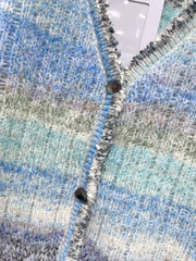 Gradient Stripe Mohair V-Neck Knit Cardigan
