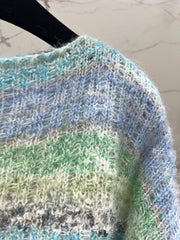 Gradient Stripe Mohair V-Neck Knit Sweater