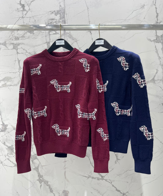 Jacquard Embroidered Puppy Crew Neck Sweater