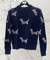 Jacquard Embroidered Puppy Crew Neck Sweater