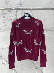 Jacquard Embroidered Puppy Crew Neck Sweater