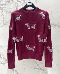 Jacquard Embroidered Puppy Crew Neck Sweater