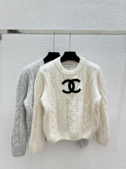 Solid color simple hollow round neck knitted long sleeves