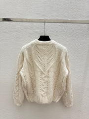 Solid color simple hollow round neck knitted long sleeves