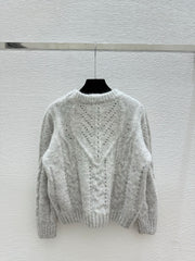 Solid color simple hollow round neck knitted long sleeves