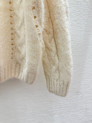 Solid color simple hollow round neck knitted long sleeves
