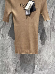 Milk tea color knitted short sleeves