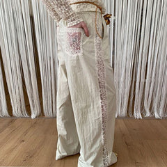 Lace paneled wide leg pants