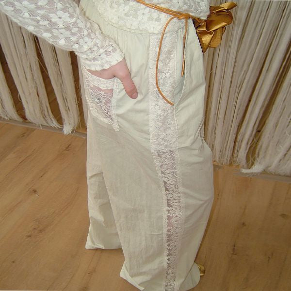 Lace paneled wide leg pants