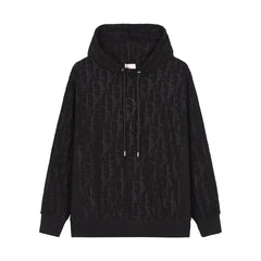 Classic all over print dark pattern terry embroidered hooded sweatshirt