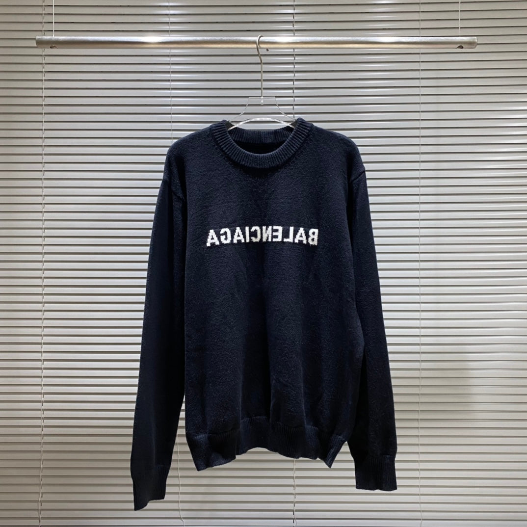 Simple front and back letter logo jacquard crew neck sweater