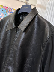 Paneled leather long-sleeved jacket