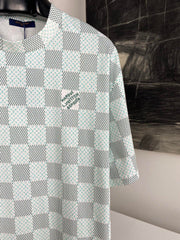 Green checkerboard print short sleeves