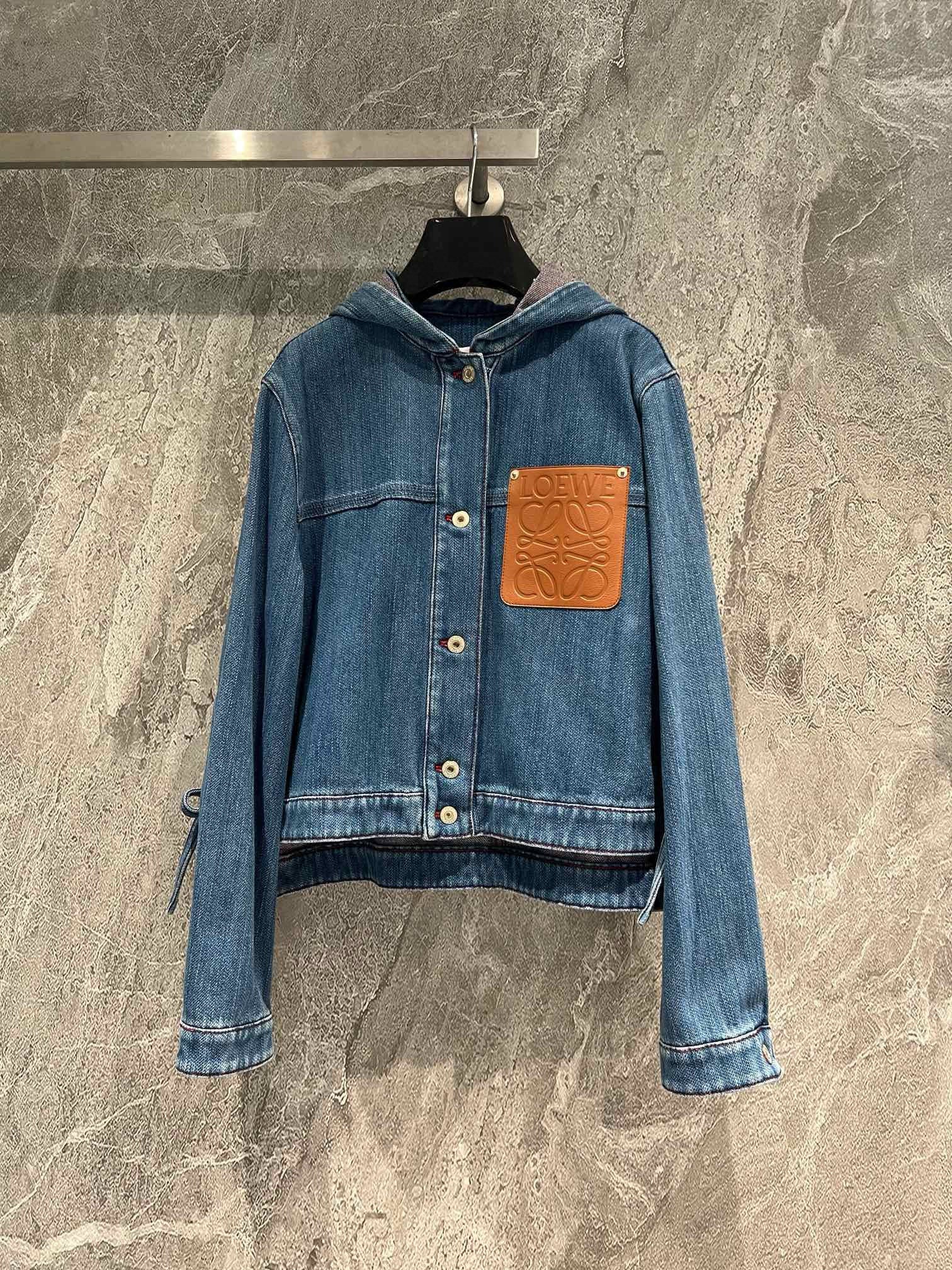 Letter leather logo pocket denim jacket