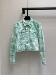 Mint Mambo Color Floral Jouy Animal Denim Jacket